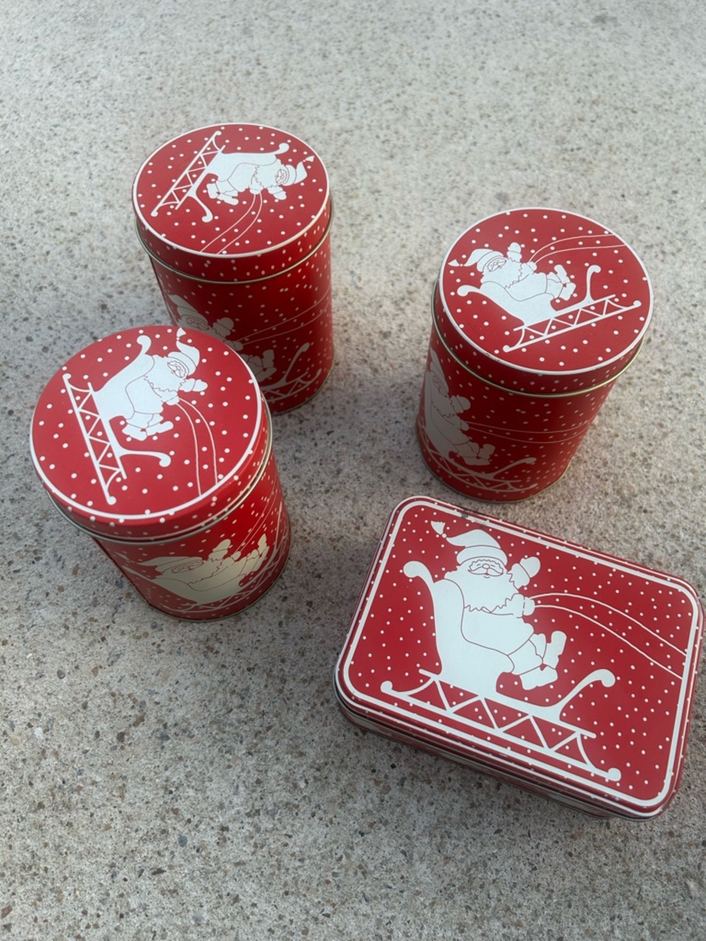 2007 Red & White Christmas-themed Storage Tins (Set of 4)